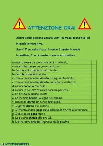 Verbi transitivi e intransitivi