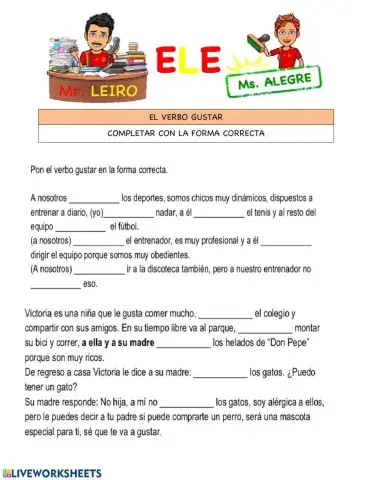 Actividad verbo gustar- a mi, a ti, ...