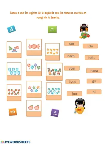 LOS NÚMEROS - UNIR OBJETOS CON N°S EN ROMAJI