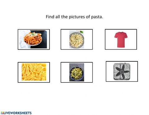 Select all the pictures of pasta.