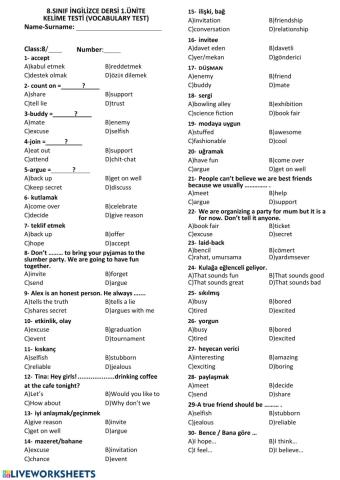 Friendship vocabulary