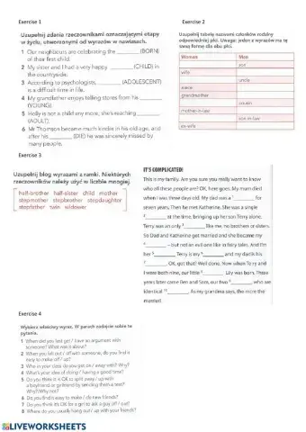 Życie rodzinne i towarzyskie - ćwiczenia na słowictwo