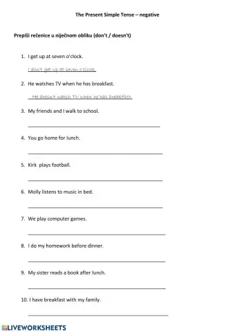 The Preent Simple Tense negative