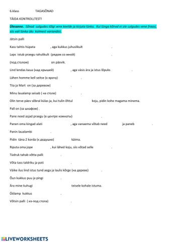 6.klass Kontrolltest teemal -Tagasõnad-