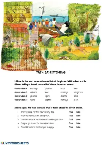 AT THE ZOO Listening worksheet