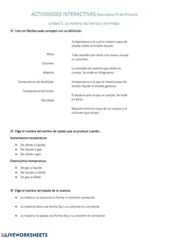 La materia y sus propiedades. Cambios de estado