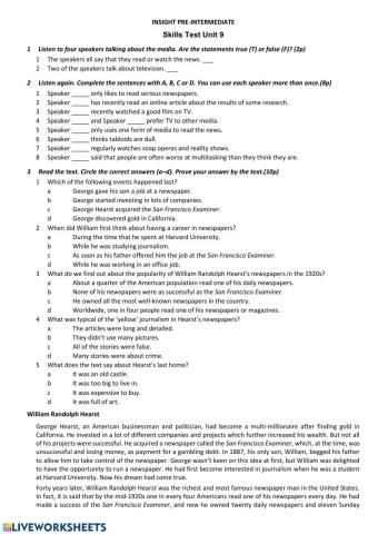 Insight Pre-Intermediate Unit 9 Skills Test