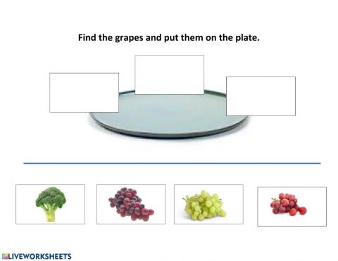 Put the grapes on the plate.