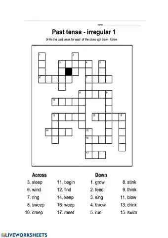 Irregular verbs crossword