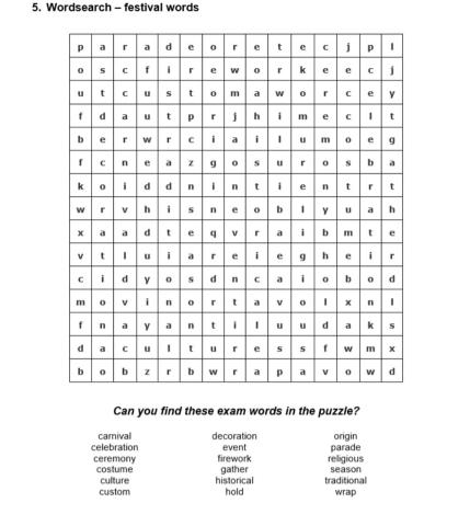Festival wordsearch