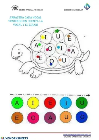 arrastra la vocal teniendo en cuenta el color