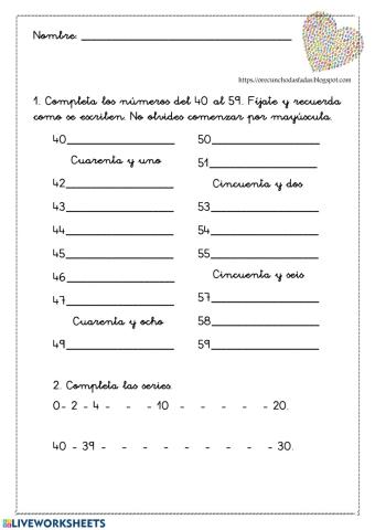 Números del 40 al 59