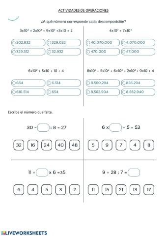 Actividades con operaciones