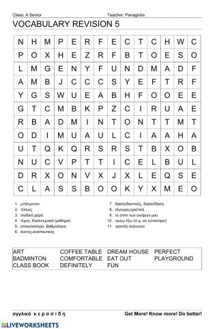 Vocabulary Wordsearch 5