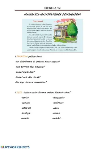 Irakurketa-idazketa:tokien deskribapena