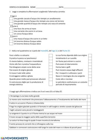 Geografia: Fiume-Lago-Mare