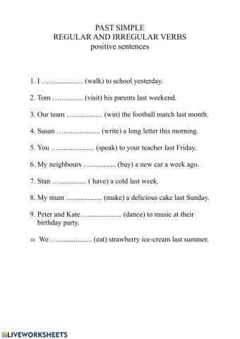 Past simple regular and irregular verbs