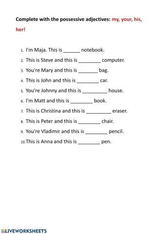 Possessive adjectives