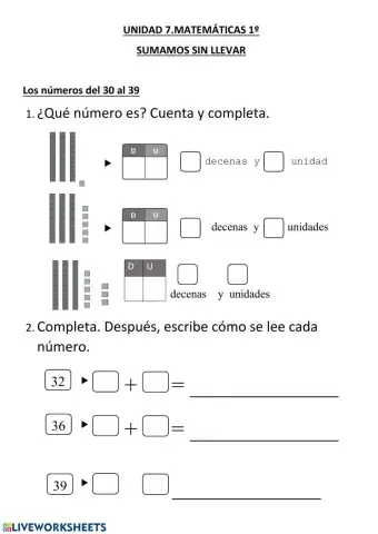 Los números del 30 al 39