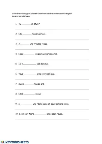 Practice of the verb avoir in the present tense