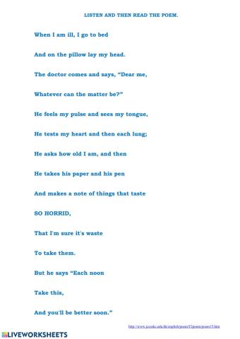 When I am ill (Reading)