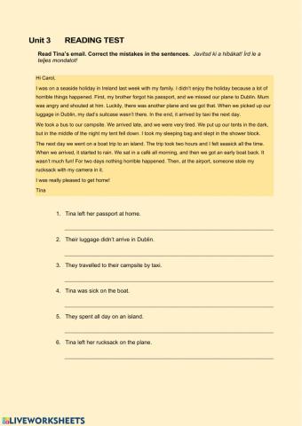 Project 2 Unit 3 Reading Test
