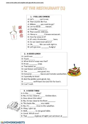 AT THE RESTAURANT - ENGLISH - LAB WORKSHEET-