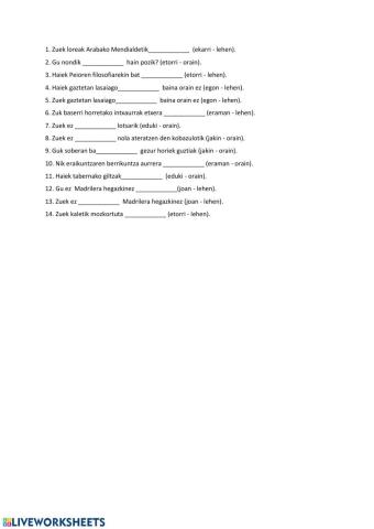 Aditz trnkoak orain-lehenaldian