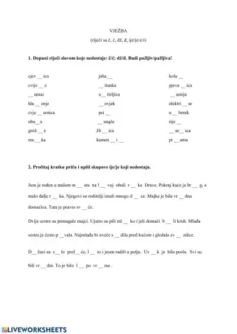 Riječi sa č, ć, dž, đ, ije, je