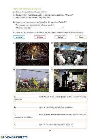 Grade 10 Theme 9 Modern Heroes and Heroines WB Pages 64-65