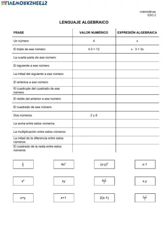Lenguaje algebraico - inicio