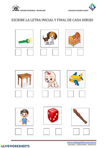 Escribe la letra inicial y final de cada palabra