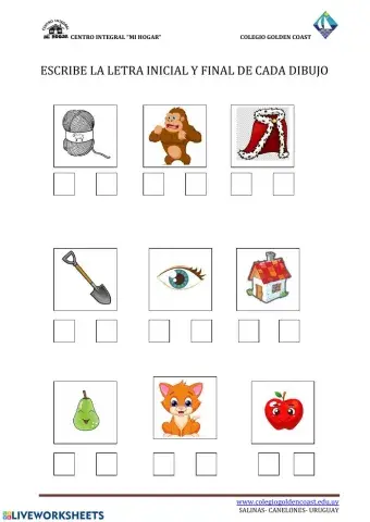 Escribe la letra inicial y final de cada palabra  2