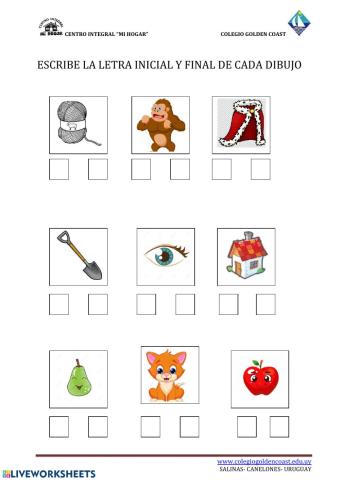 Escribe la letra inicial y final de cada palabra  2