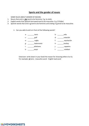 Los deportes y gender of nouns