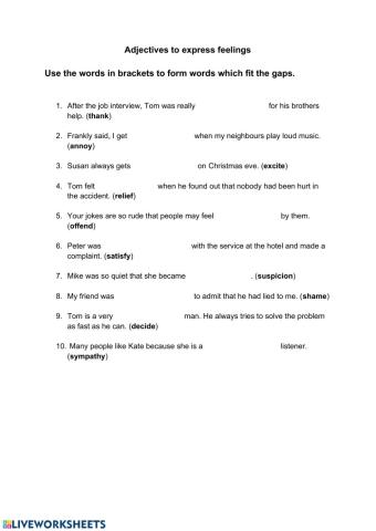 Adjectives to describe feelings