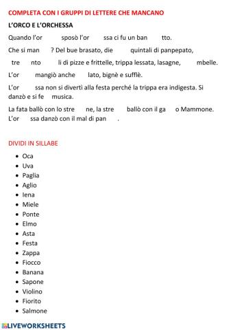 Gruppi di lettere e divisione in sillabe