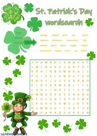 Saint Patrick's Day wordsearch