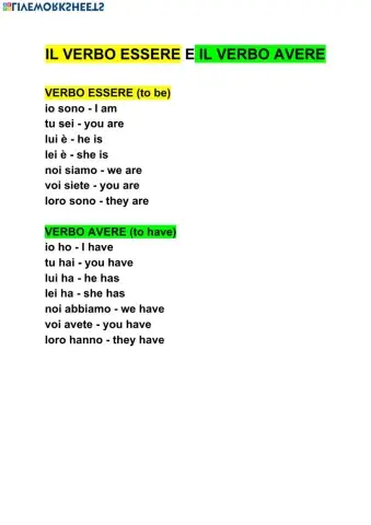 Verbo essere e verbo avere