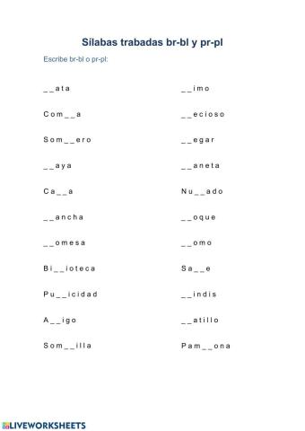 Sílabas trabadas pr-pl y br-bl