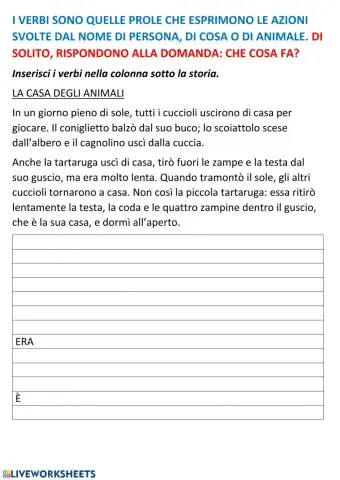 Attività di riconoscimento del verbo.