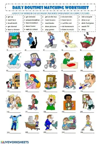 Daily routines vocabulary