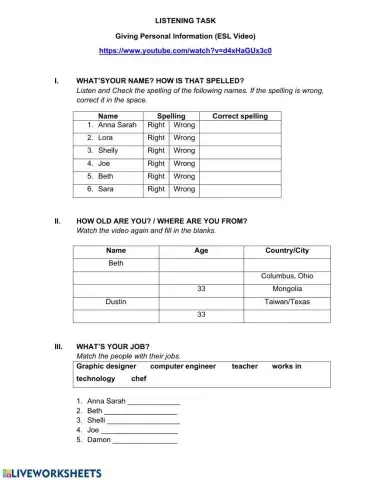 Asking for and giving personal information