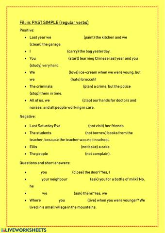 Formation past simple regular verbs