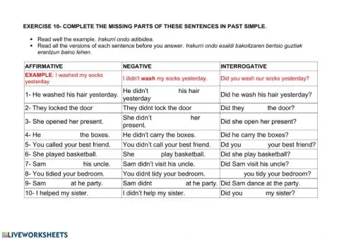 Past simple in affirmative, negative and interrogtive