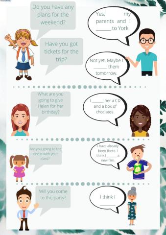 Will - to be going to - present progressive