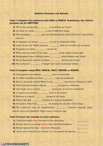 Relative Pronouns and Adverbs