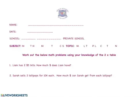 Multiplication word problems