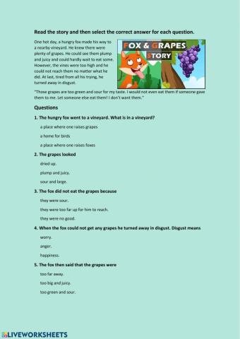 The fox and the grapes questionaire