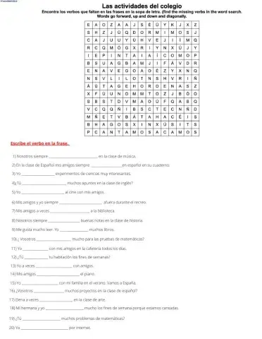 Sopa de letra verbos en el presente